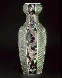 19th century A famille verte moulded baluster vase